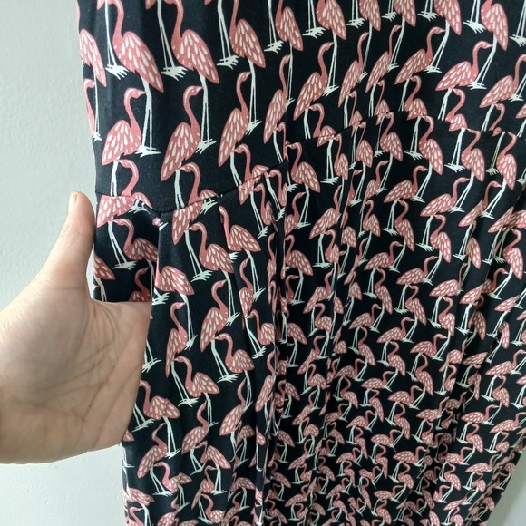 Boden Size 14R Lucinda Jersey Midi Dress Flamingos Short Sleeve Pockets Stretch - Picture 8 of 14